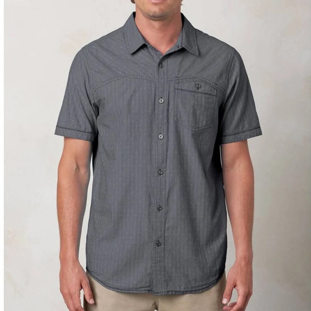 Prana Men’s Patras Slim Short Sleeve Shirt Button Up Gray